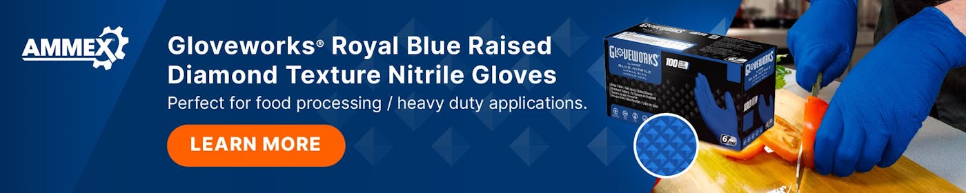 Gloveworks Royal Blue Raised Diamond Texture Nitrile Gloves - banner - both - 08.23